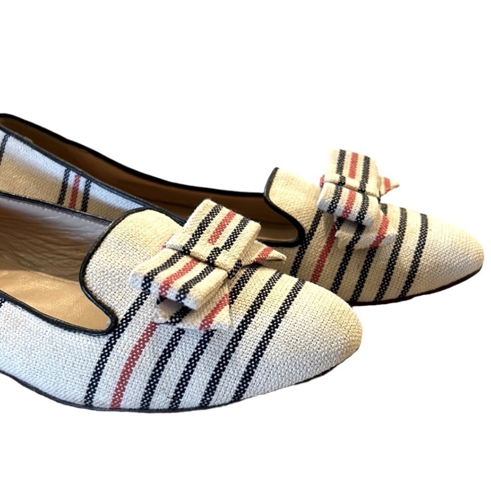 J. Crew Cleo Striped Canvas Loafers Bow Detail Women’s Size 6.5 Preppy Nautical - Picture 4 of 9